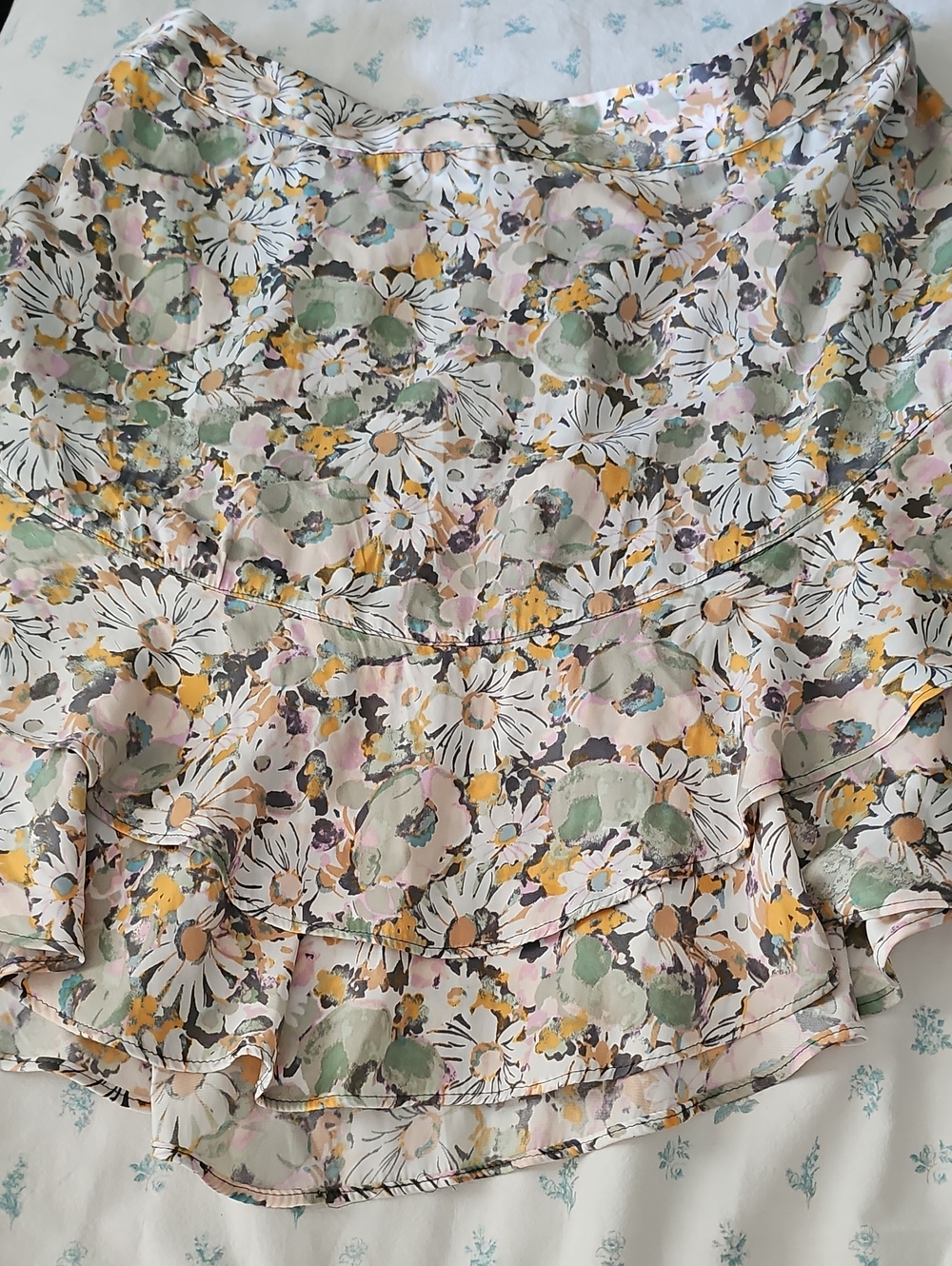 Floral Ruffle Tiered Skirt in Pastel Multi Mini Skirt
